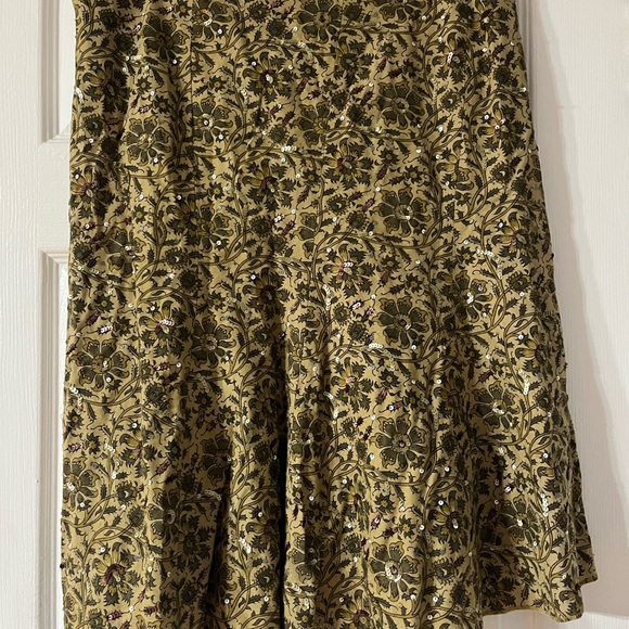 DKNY 6 Women’s Tan Green Floral Print Hi-Low Sequin A-line Skirt Fully Lined - Picture 7 of 13